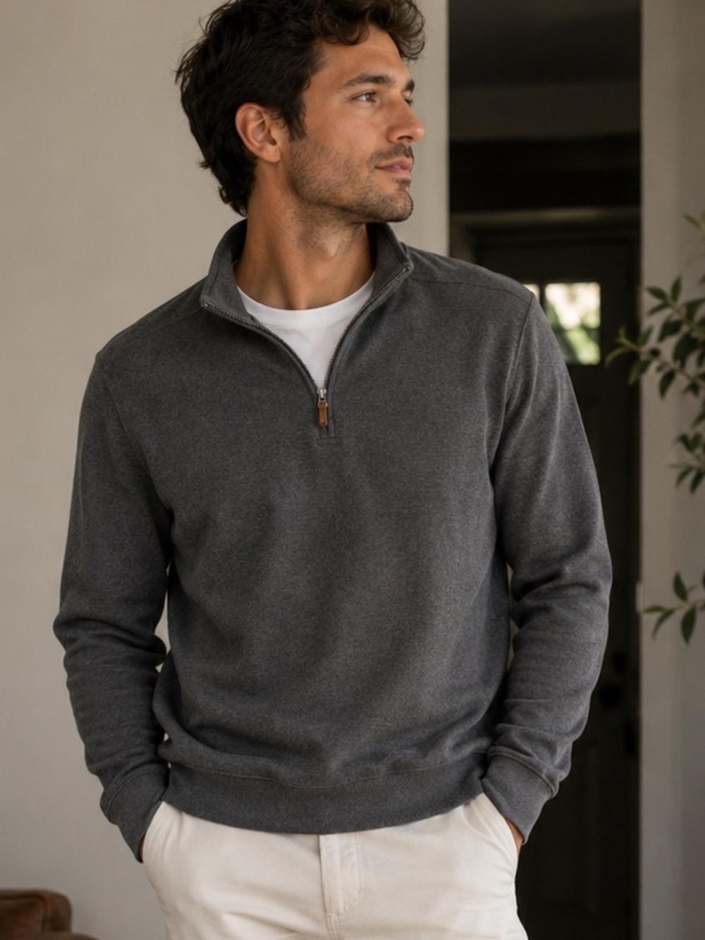 Eddie Bauer Gray 1/4 Zip Pullover | Supima Cotton Knit/‎ Menswear/ Business